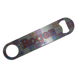 Blue Madras Plaid Print Bar Bottle Opener - Silver w/ Initial