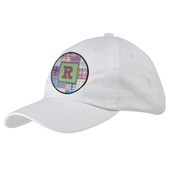 Custom Blue Madras Plaid Print Baseball Cap - White (Personalized)