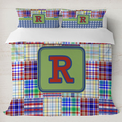 Blue Madras Plaid Print Duvet Cover Set - King (Personalized)