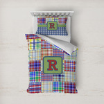 Blue Madras Plaid Print Duvet Cover Set - Twin (Personalized)