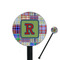 Blue Madras Plaid Print Black Plastic 5.5" Stir Stick - Round - Closeup