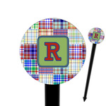 Blue Madras Plaid Print 6" Round Plastic Food Picks - Black - Double Sided (Personalized)