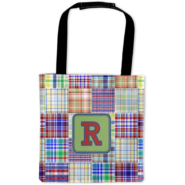 Custom Blue Madras Plaid Print Auto Back Seat Organizer Bag (Personalized)