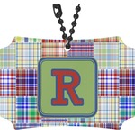 Blue Madras Plaid Print Rear View Mirror Ornament (Personalized)