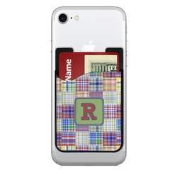 Blue Madras Plaid Print 2-in-1 Cell Phone Credit Card Holder & Screen Cleaner (Personalized)