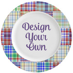 Blue Madras Plaid Print Ceramic Dinner Plates (Set of 4) (Personalized)