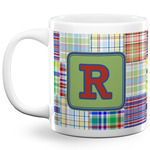 Blue Madras Plaid Print 20 Oz Coffee Mug - White (Personalized)