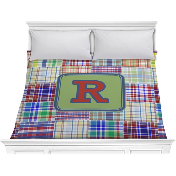 Custom Blue Madras Plaid Print Comforter - King (Personalized)