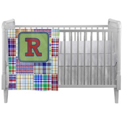 Blue Madras Plaid Print Crib Comforter / Quilt (Personalized)