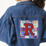 Blue Madras Plaid Print Large Custom Shape Patch - 2XL (Personalized)