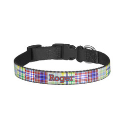 Blue Madras Plaid Print Dog Collar - Large (Personalized)