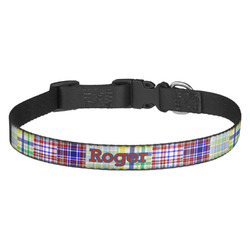 Blue Madras Plaid Print Dog Collar (Personalized)