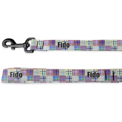 Blue Madras Plaid Print Deluxe Dog Leash - 4 ft (Personalized)