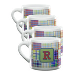 Blue Madras Plaid Print Double Shot Espresso Cups - Set of 4 (Personalized)