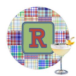 Blue Madras Plaid Print Printed Drink Topper - 3.25" (Personalized)