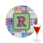 Blue Madras Plaid Print Printed Drink Topper -  2.5" (Personalized)