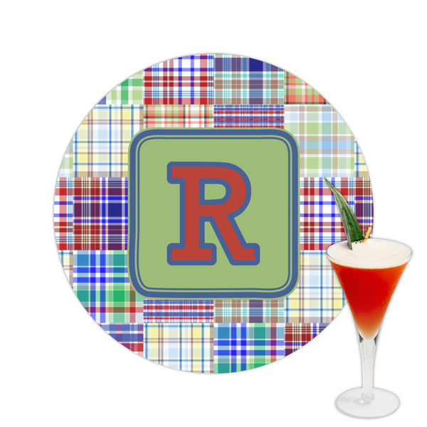 Custom Blue Madras Plaid Print Printed Drink Topper -  2.5" (Personalized)