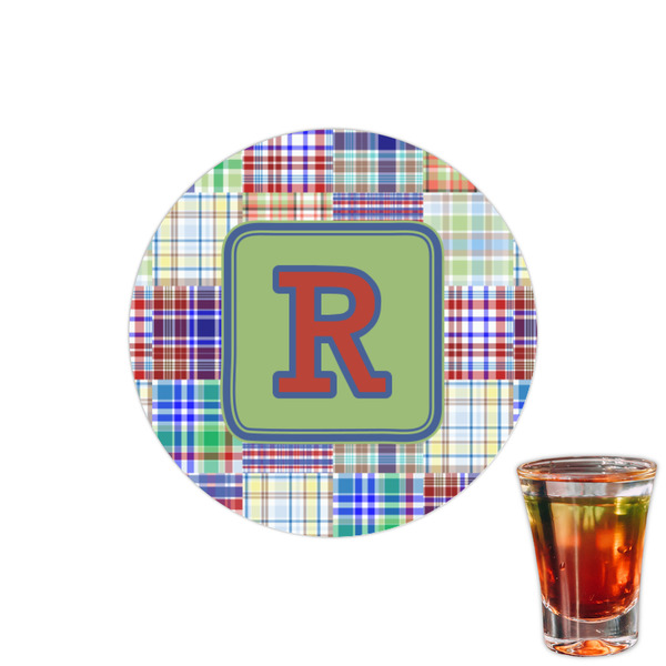 Custom Blue Madras Plaid Print Printed Drink Topper - 1.5" (Personalized)