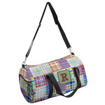 Blue Madras Plaid Print Duffel Bag (Personalized)