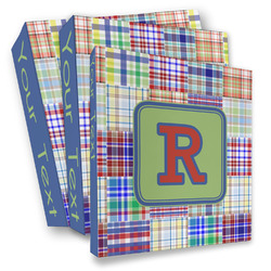 Blue Madras Plaid Print 3 Ring Binder - Full Wrap (Personalized)