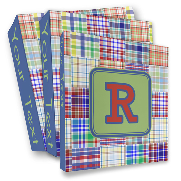 Custom Blue Madras Plaid Print 3 Ring Binder - Full Wrap (Personalized)