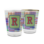 Blue Madras Plaid Print Glass Shot Glass - 1.5 oz (Personalized)