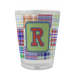 Blue Madras Plaid Print Glass Shot Glass - 1.5 oz - Set of 4 (Personalized)