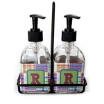 Blue Madras Plaid Print Glass Soap & Lotion Bottle Set (Personalized)