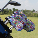 Blue Madras Plaid Print Golf Club Iron Cover - Set of 9 (Personalized)