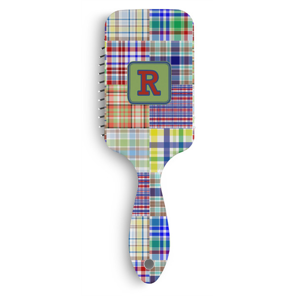 Custom Blue Madras Plaid Print Hair Brushes (Personalized)