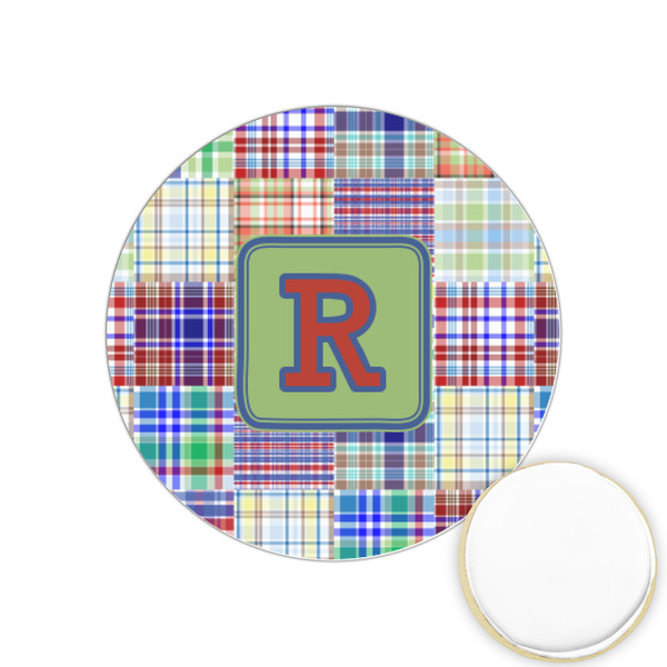 Custom Blue Madras Plaid Print Printed Cookie Topper - 1.25" (Personalized)