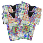 Blue Madras Plaid Print Jersey Bottle Cooler - Set of 4 (Personalized)