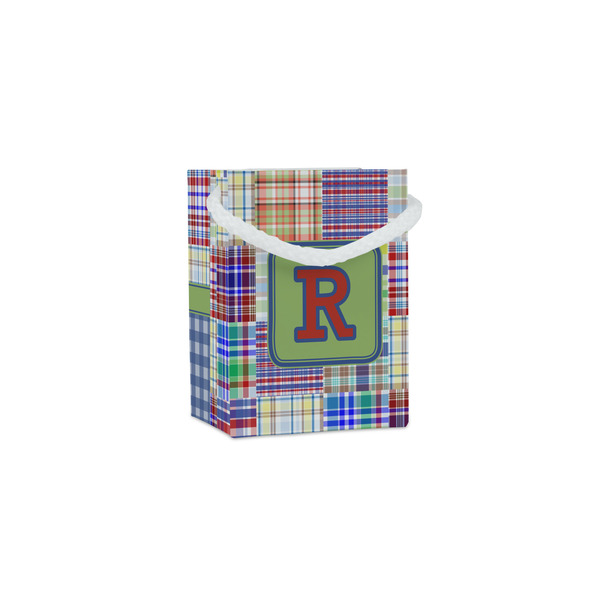 Custom Blue Madras Plaid Print Jewelry Gift Bags - Matte (Personalized)