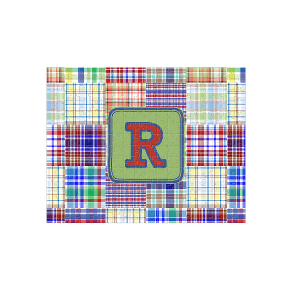 Custom Blue Madras Plaid Print 252 pc Jigsaw Puzzle (Personalized)