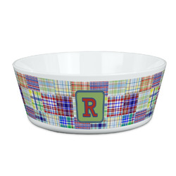 Blue Madras Plaid Print Kid's Bowl (Personalized)