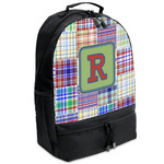 Blue Madras Plaid Print Backpacks - Black (Personalized)