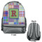 Blue Madras Plaid Print Large Backpack - Gray - Front & Back View