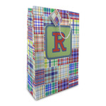 Blue Madras Plaid Print Large Gift Bag (Personalized)