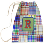 Blue Madras Plaid Print Laundry Bag - Large (Personalized)