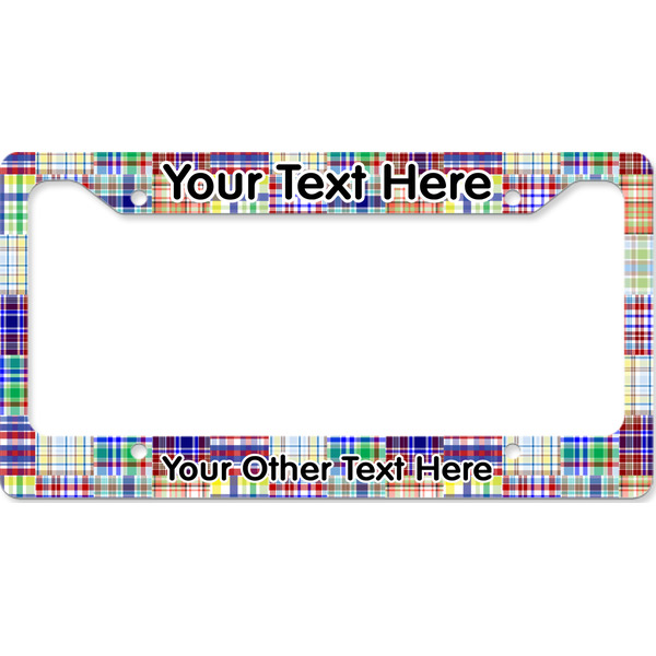 Custom Blue Madras Plaid Print License Plate Frame - Style B (Personalized)