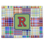 Blue Madras Plaid Print Single-Sided Linen Placemat - Single w/ Initial