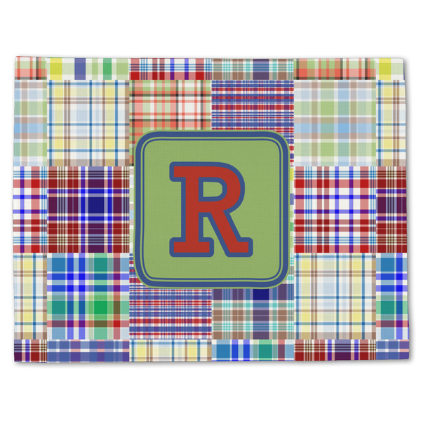 Custom Blue Madras Plaid Print Single-Sided Linen Placemat - Single w/ Initial