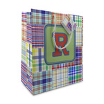 Blue Madras Plaid Print Medium Gift Bag (Personalized)