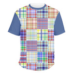 Blue Madras Plaid Print Men's Crew T-Shirt