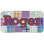 Blue Madras Plaid Print Mini/Bicycle License Plate (2 Holes) (Personalized)