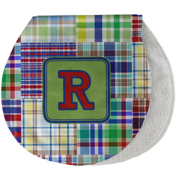 Blue Madras Plaid Print Burp Pad - Velour w/ Initial