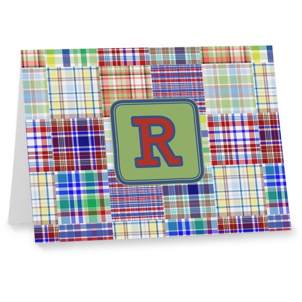 Custom Blue Madras Plaid Print Note cards (Personalized)