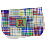 Blue Madras Plaid Print Burp Cloth - Fleece w/ Initial