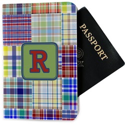 Blue Madras Plaid Print Passport Holder - Fabric (Personalized)