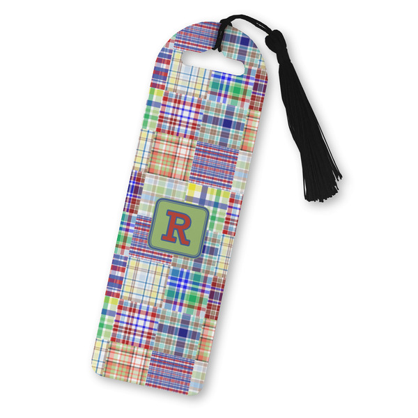 Custom Blue Madras Plaid Print Plastic Bookmark (Personalized)